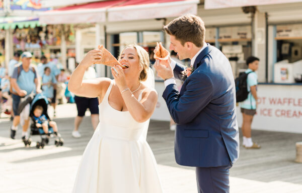 This Couple Ate Pizza on the Boardwalk In Their Wedding Outfits