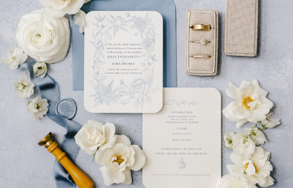 A Waterfront Ceremony, Beach Tag Seating Chart and Stunning Sunset Portraits