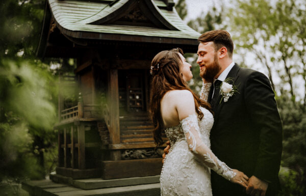 Their First Look Was on a Red Bridge Surrounded by Cherry Blossoms at The Views at Mt Fuji