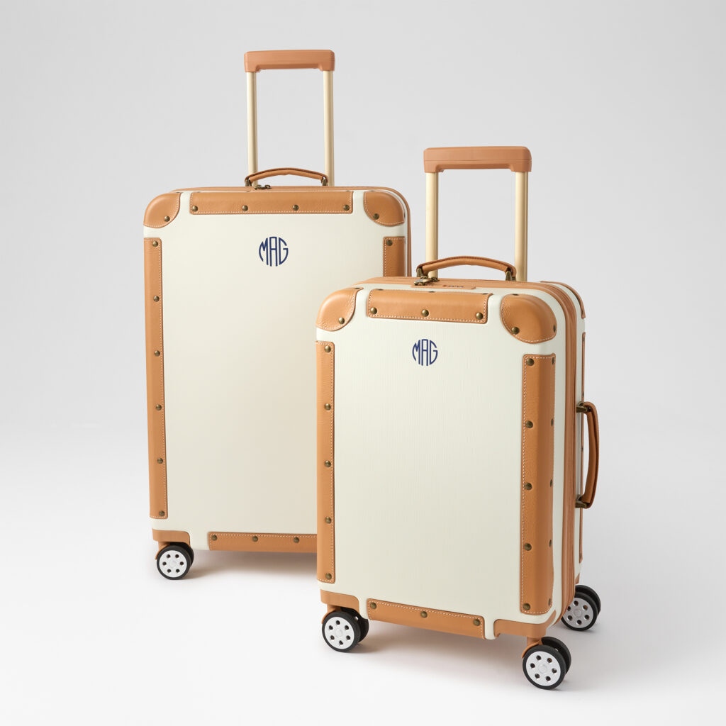 Mark and Graham monogrammed luggage set with packing cubes for honeymoon travel